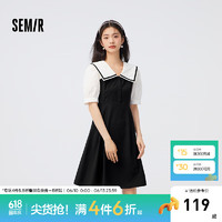 森马（Semir）连衣裙女大翻领学院风短裙俏皮甜美秋季易打理拼色小黑裙气质 黑白色调00391 150/76A/XS