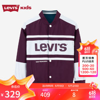 Levi's李维斯童装秋季儿童夹克男童双面穿棒球服外套 酒红色 160/76(L)