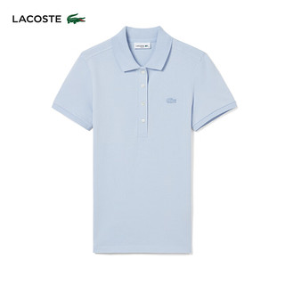 LACOSTE法国鳄鱼女装24纯色简约修身舒适短袖罗纹Polo衫|PF5462 J2G/婴儿蓝 40 170