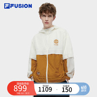 FILA FUSION斐乐潮牌男装梭织外套男2024夏休闲拼色防晒连帽上衣 纶度白-WT 180/100A/XL