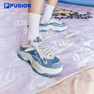 FILA FUSION斐乐女鞋老爹鞋2024夏硬糖2一脚蹬休闲厚底运动鞋 水洗蓝色/雪白-RS 35.5