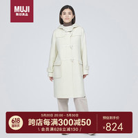 無印良品 MUJI(無印良品 )女式 羊毛混 牛角扣大衣 长款外套 毛呢大衣秋冬 米白色3A L