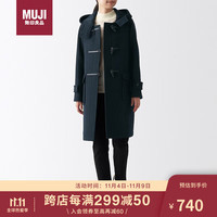 无印良品（無印良品 MUJI）女式 羊毛混 牛角扣大衣 长款外套 毛呢大衣秋冬 深藏青色 S 深藏青色3A