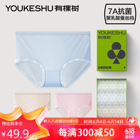 有棵树 YOUKESHU内裤女冰丝弱酸性7A抗菌裆凉感透气吸湿夏无痕短裤肤+粉+蓝XL
