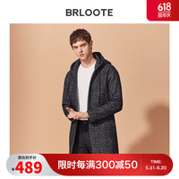 Brloote/巴鲁特毛呢大衣男宽松中长款连帽秋冬季时尚休闲毛呢子外套 深灰 170/92A