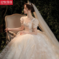 红妆饰佳婚纱礼服2024新娘星空 复古公主法式主婚纱 浅香槟齐地 L