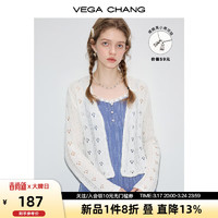 VEGA CHANG毛针织衫女2024年夏季设计感蕾丝花边缕空针织开衫 海盐白 L