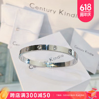 CENTURY& KINDLE轻奢高级感满天星手镯刻字男女简约带钻钛钢玫瑰金色开口手镯 宽版十钻手镯-白金色【小号】