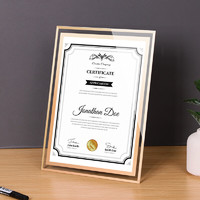 板谷山 玻璃相框摆台 奖状荣誉证书框营业执照正本框保护套壳 6寸金边