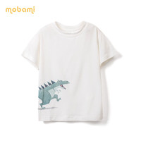 mobami 摩芭米 夏婴儿衣服短袖莫代尔面料T恤儿童宝宝运动T恤趣味动物印花 白色 120cm