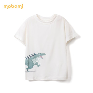 mobami 摩芭米 夏婴儿衣服短袖莫代尔面料T恤儿童宝宝运动T恤趣味动物印花 白色 120cm
