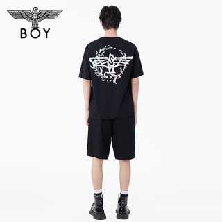 BOY LONDON24新品夏情侣款短袖月桂叶渐变老鹰印花潮牌T恤N01015 黑色 XS