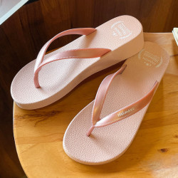 fourdatry人字拖鞋女外穿夹脚拖鞋浴室洗澡海边沙滩坡跟厚底纯色居家