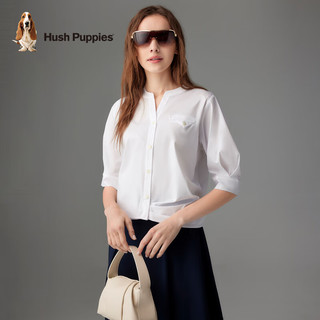 Hush Puppies暇步士女装夏季舒适微弹休闲短袖衬衫 泡沫白 XL