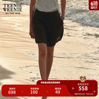 Teenie Weenie小熊女装2024夏装沙滩裤复古时髦针织短裤休闲裤 棕色 155/XS