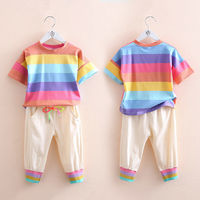 百亿补贴：贝壳元素 彩虹套装夏装新款女童童装儿童短T恤裤子两件套tz-4739