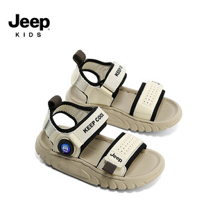 Jeep吉普男童凉鞋2024夏季防滑软底休闲运动鞋中大童儿童沙滩鞋子 米色 37码 内长约24.2cm