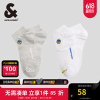 杰克·琼斯（JACK&JONES）夏季NBA联名勇士队袜子字母胶印运动短袜两双装男袜22421Q036 G41奶白/浅花灰色 M