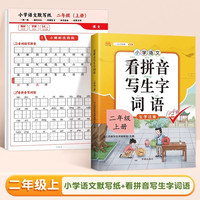 二年级上册看拼音写词语 小学语文默写纸拼音专项练习题 生字注音练字帖语文课本同步训练每日一练【2本】 看拼音写词语+默写纸