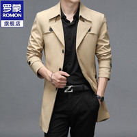 罗蒙风衣男中长款秋季商务休闲大衣男中青年帅气男士外套上衣服 卡其 170/M
