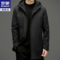 罗蒙风衣男中长款秋季商务休闲大衣男中青年帅气男士外套上衣服 79黑色 195/4XL