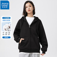 真维斯（JEANSWEST）连帽卫衣女春季2024开衫宽松时尚百搭外套简约上衣女黑色M