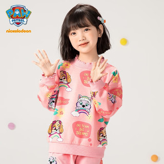 汪汪队立大功（PAW PATROL）汪汪队衣服女童长袖卫衣2024春装女孩卡通花版上衣圆领衫套装 粉色卫衣165【单件】 140cm