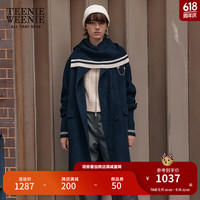 Teenie Weenie小熊秋冬绵羊毛宽松长款带围脖毛呢外套女 藏青色 165/M