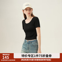 范思蓝恩圆领t恤女2024夏季韩系气质针织上衣24FS12067 黑色 XS