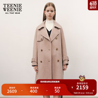 Teenie Weenie小熊秋冬气质英伦风绵羊毛双排扣中长款双面呢大衣女 燕麦色 170/L