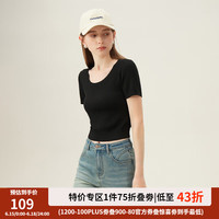 范思蓝恩圆领t恤女2024夏季韩系气质针织上衣24FS12067 黑色 M