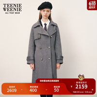 Teenie Weenie小熊秋冬气质英伦风绵羊毛双排扣中长款双面呢大衣女 深灰色 170/L
