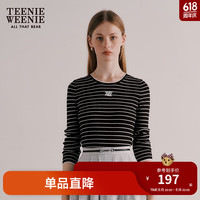 Teenie Weenie小熊春装学院风条纹内搭黑色打底衫毛衣针织衫上衣女 撞色 160/S
