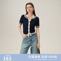 范思蓝恩学院风百搭撞色POLO领针织开衫2024夏上衣24FS12115 藏青色 XS