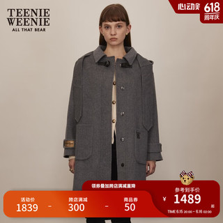 Teenie Weenie小熊秋冬可拆卸帽子翻领双面呢大衣外套女 灰色 160/S