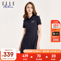 ELLE ACTIVE 百搭气质翻领连衣裙夏季时尚简约运动休闲透气收腰显瘦短袖T恤裙 藏青色 XL