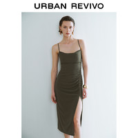 UR R2024夏季新款女装摩登褶皱垂感荡领吊带连衣裙UWG740116