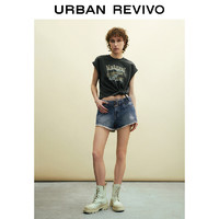 UR R2024夏季新款女装时尚复古时髦毛须腰带牛仔短裤UWL840113