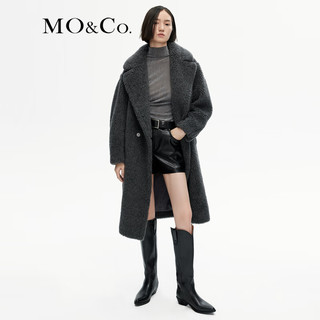 MO&Co.2023冬复合羊羔毛大翻领廓形毛绒大衣外套MBC4OVC008 深花灰色 M/165