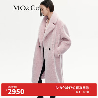 MO&Co.2023冬复合羊羔毛大翻领廓形毛绒大衣外套MBC4OVC008 冰粉色 M/165