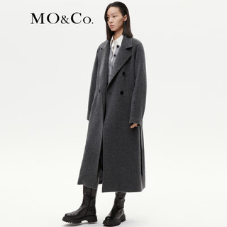 MO&Co.2023冬含羊毛羊驼毛长款毛呢大衣外套MBC4OVC015附腰带 深花灰色 XS/155