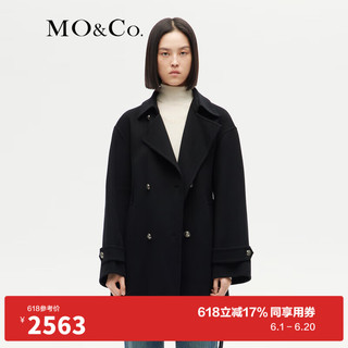 MO&Co.2023冬【美丽诺绵羊毛】复古大衣外套MBC4OVC009附腰带 黑色 M/165