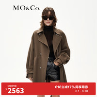 MO&Co.2023冬【美丽诺绵羊毛】复古大衣外套MBC4OVC009附腰带 军绿色 XS/155