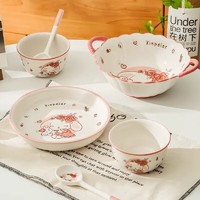 CERAMICS 佩尔森 可爱碗碟套装家用陶瓷饭碗盘子双耳碗卡通兔子一人食碗筷餐具套装 6.6英寸扭扭[1个]