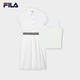 FILA Emerald斐乐女子梭织连衣裙2024夏季时尚休闲格子连衣裙 初雪白-WT 160/80A/S