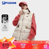 FILA FUSION斐乐潮牌羽绒马甲女2023冬宽松收腰工装连帽外套 160/80A/S