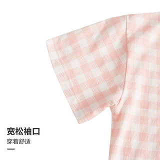 MQD童装男童睡衣纯棉夏装家居服套装夏季薄款大童夏款女孩空调服 粉色格子 120/60