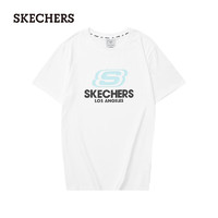 SKECHERS 斯凯奇 夏季t恤男女同款经典大LOGO99 亮白色/0019 L