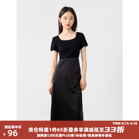 ZIQIAO 自巧 黑色拼接设计感方领连衣裙 收腰显瘦裙子