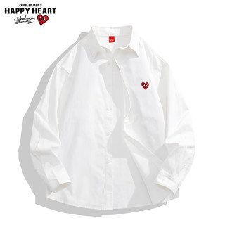 CHARLES JANG'S HAPPY HEART 查尔斯桃心 长袖衬衫男女情侣同款纯色简约基础款